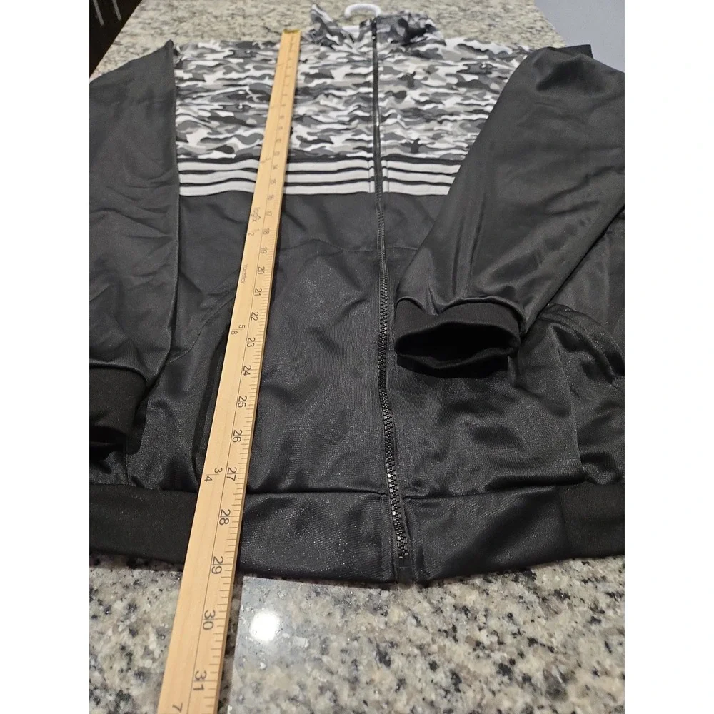 Mens Adidas Essentials Camo Tricot Full Zip Jacket Black Gray White Chest 48
